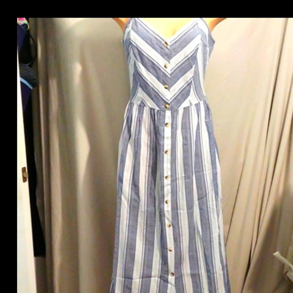 Olive & Oak Blue and White Striped Midi Dress - Picture 1 of 5
